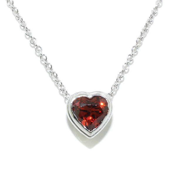 graziella 10KT White Gold 18" Heart Shaped Garnet and Diamond Necklace