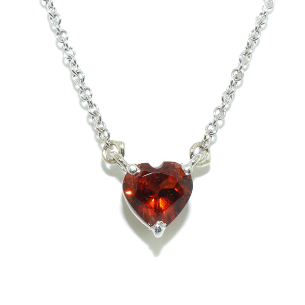 graziella 10KT White Gold 18" Heart Shaped Garnet Necklace