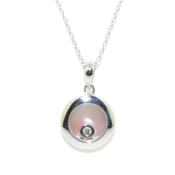 graziella 10KT White Gold 18" Mother Of Pearl and Diamond Necklace
