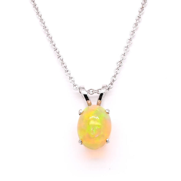 graziella 10KT White Gold 18" Oval Shape Opal Solitaire Necklace
