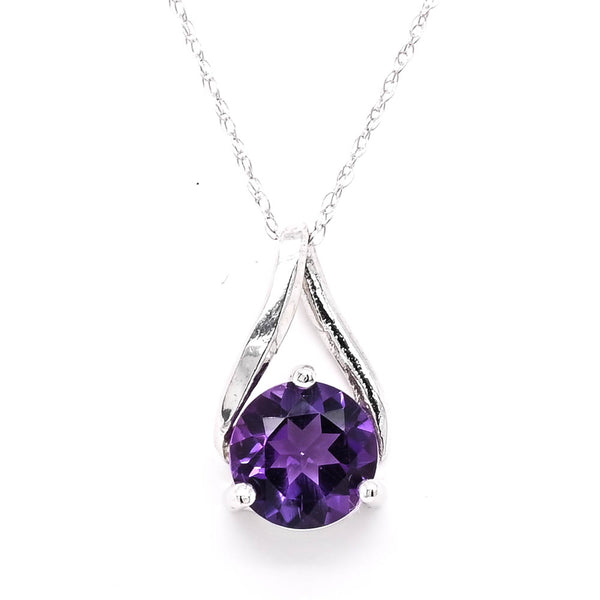 graziella 10KT White Gold 18" Round Brilliant Amethyst Drop Necklace