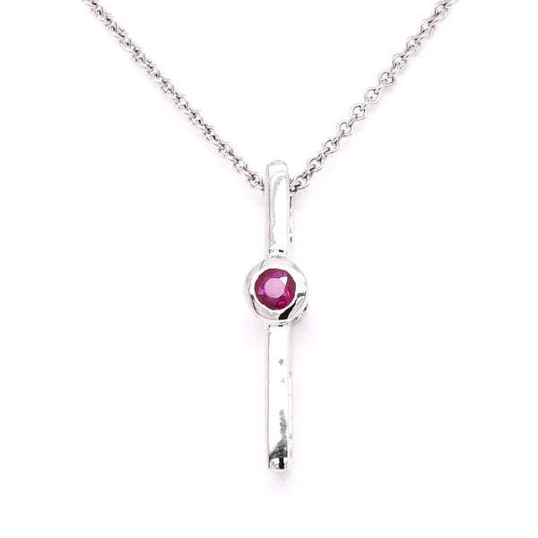 graziella 10KT White Gold 20" 0.08CT Ruby Drop Necklace