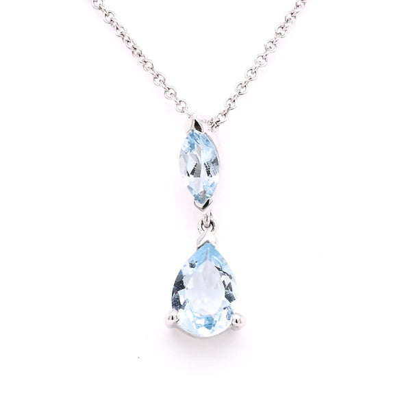 graziella 10KT White Gold 20" 0.75CTW Aquamarine Drop Necklace