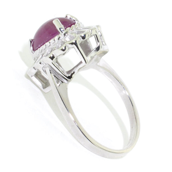 Graziella 10KT White Gold 3.22CT Cabochon Ruby Ring