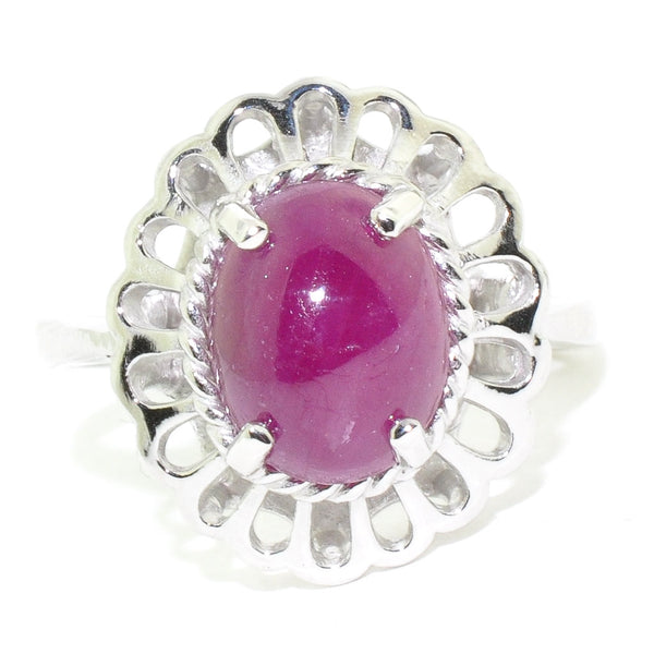 graziella 10KT White Gold 3.22CT Cabochon Ruby Ring