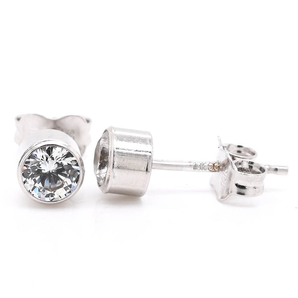 graziella 10Kt White Gold 4MM C.Z Bezel Set Stud Earrings