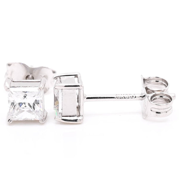 graziella 10KT White Gold 4MM Princess Cut C.Z Stud Earrings