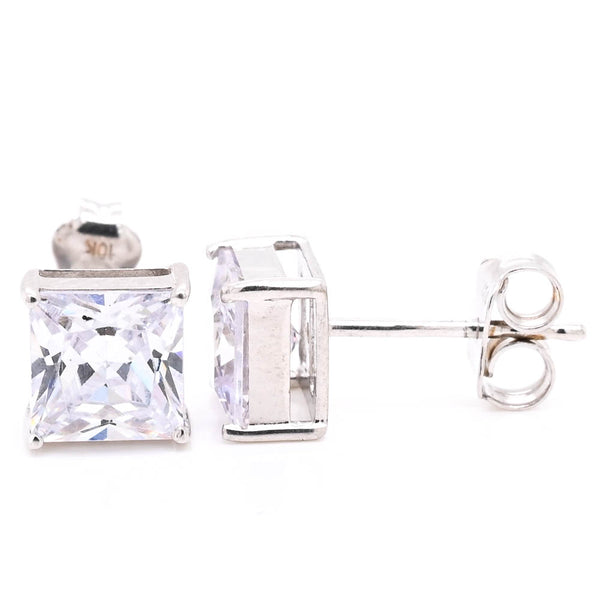 graziella 10KT White Gold 6MM Princess Cut C.Z Stud Earrings