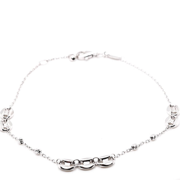 graziella 10KT White Gold 7.75" Puff Mariner Link Chain Bracelet