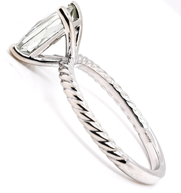 Graziella 10KT White Gold 9x7mm Antique Cushion Cut Green Quartz Ring