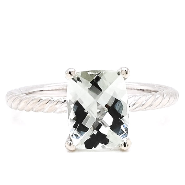 graziella 10KT White Gold 9x7mm Antique Cushion Cut Green Quartz Ring