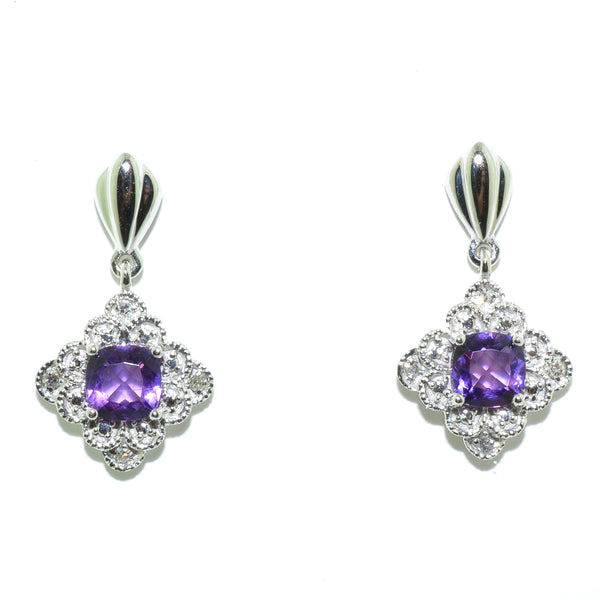 graziella 10KT White Gold Amethyst and Diamond Earrings