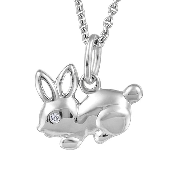 graziella 10KT White Gold and Diamond 15" Bunny Necklace