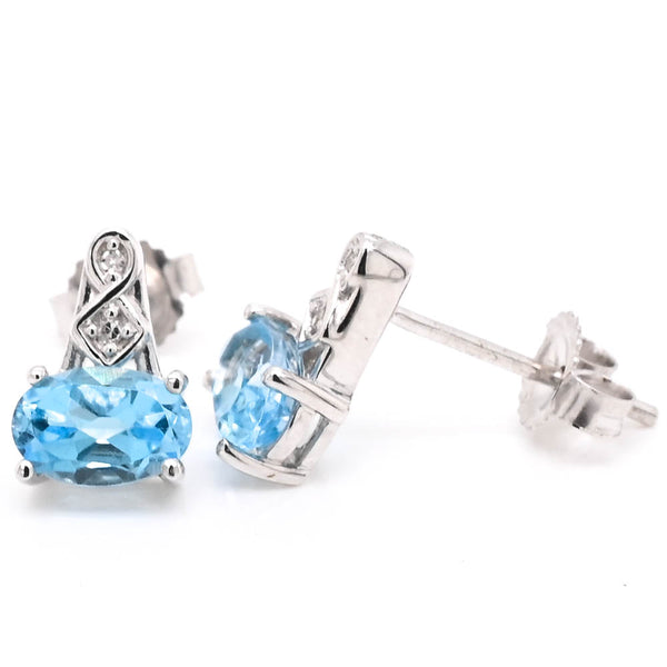 graziella 10KT White Gold Blue Topaz & Diamond Stud Earrings