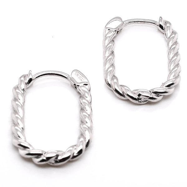 graziella 10KT White Gold Braided Oval Huggie Earrings
