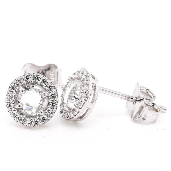 graziella 10KT White Gold C.Z Halo Set Stud Earrings