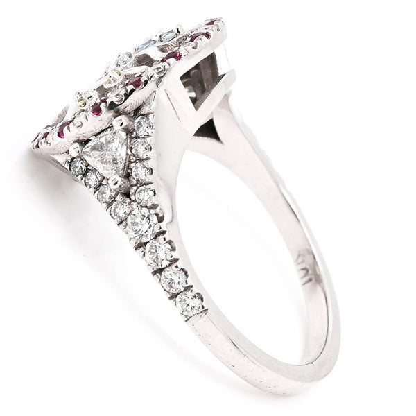 Graziella 10KT White Gold Multi Coloured Gemstone & Diamond Tree Ring