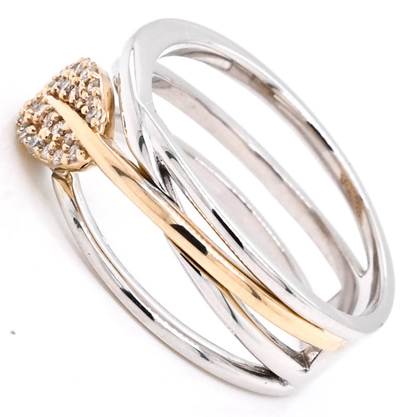 Graziella 10KT White & Yellow Gold 0.15CTW Diamond Leaf Ring