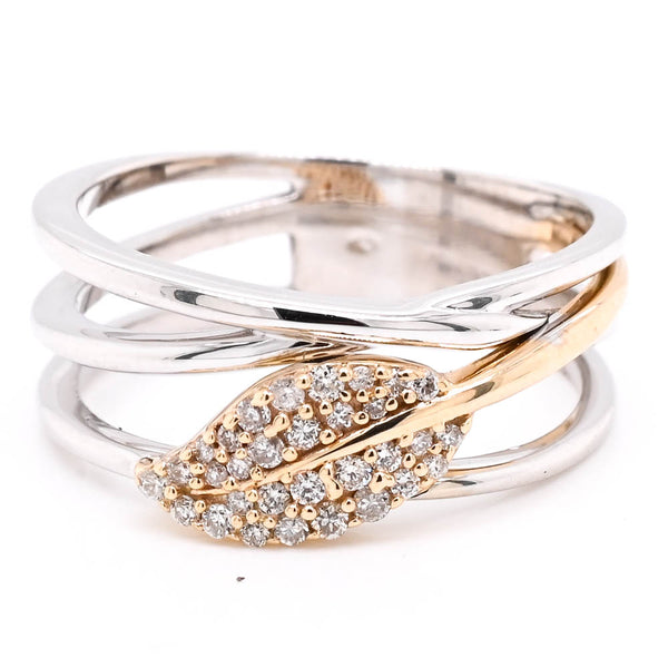 graziella 10KT White & Yellow Gold 0.15CTW Diamond Leaf Ring