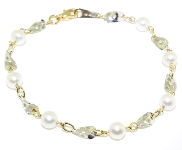 graziella 10KT Yellow and White Gold 7" 5MM Freshwater Pearl Bracelet