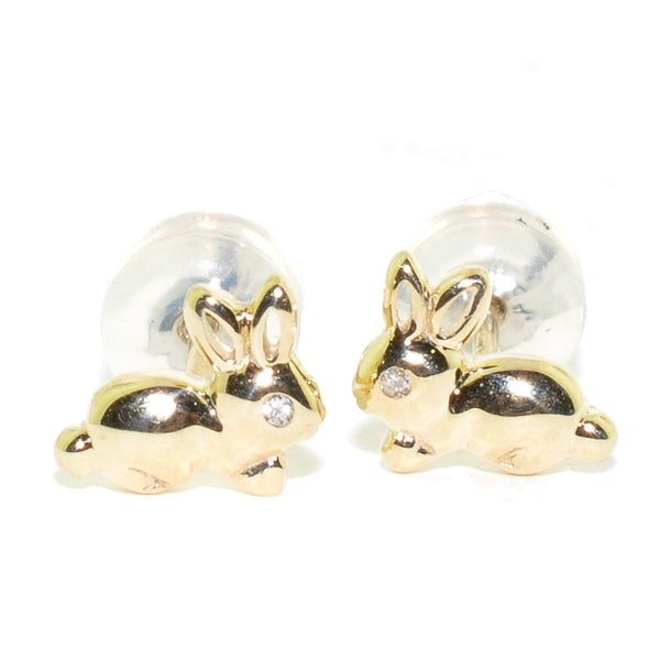 graziella 10KT Yellow Gold 0.01CTW Diamond Bunny Childrens Earrings