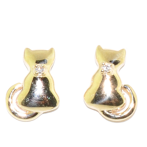 graziella 10KT Yellow Gold 0.01CTW Diamond Cat Childrens Earrings