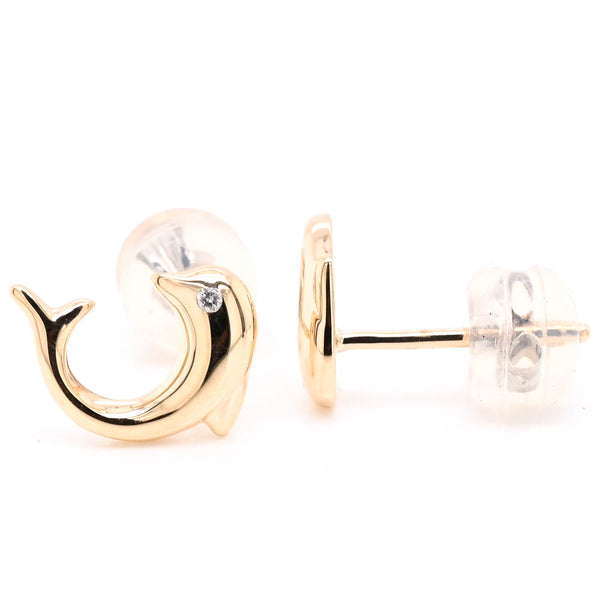 graziella 10KT Yellow Gold 0.01CTW Diamond Dolphin Childrens Stud Earrings