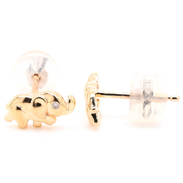 graziella 10KT Yellow Gold 0.01CTW Diamond Elephant Earrings