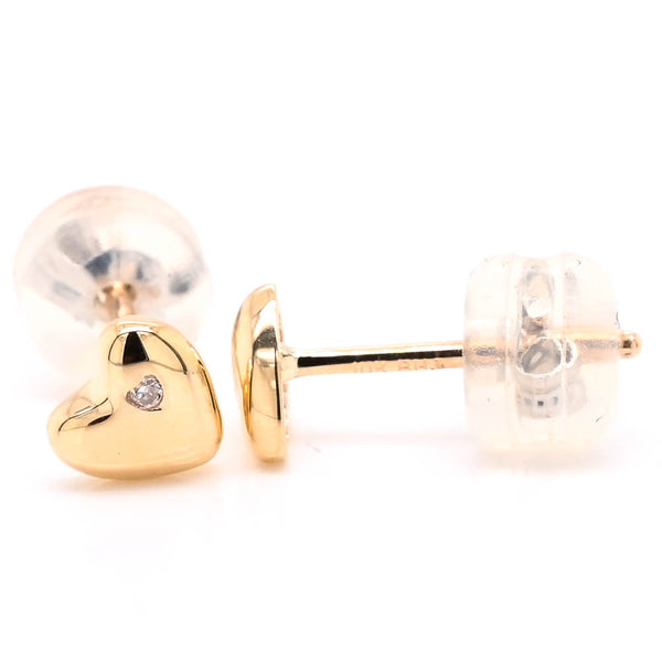 graziella 10KT Yellow Gold 0.01CTW Diamond Heart Childrens Earrings