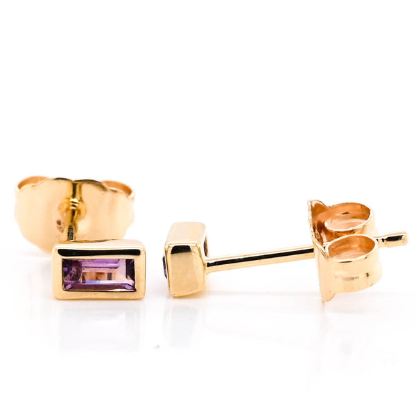 graziella 10KT Yellow Gold 0.20CT Baguette Amethyst Bezel Set Stud Earrings