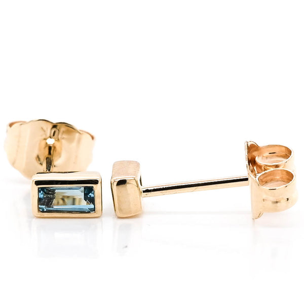 graziella 10KT Yellow Gold 0.20CT Baguette Blue Topaz Bezel Set Stud Earrings