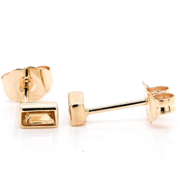 graziella 10KT Yellow Gold 0.20CT Baguette Citrine Bezel Set Stud Earrings