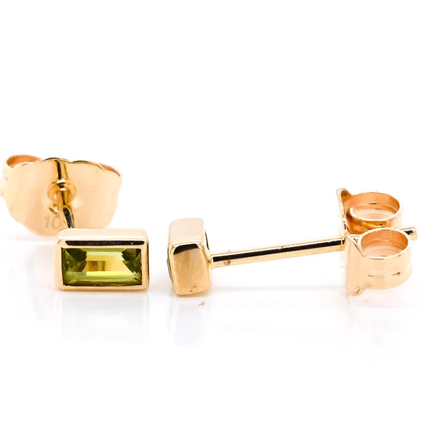 graziella 10KT Yellow Gold 0.20CT Baguette Peridot Bezel Set Stud Earrings
