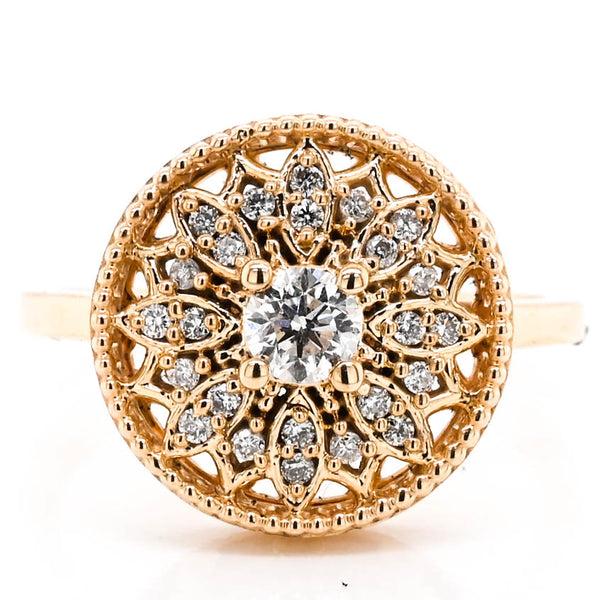 graziella 10KT Yellow Gold 0.32CTW I1 H- I Colour Diamond Vintage Inspired Ring