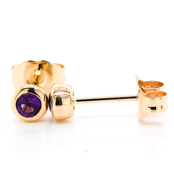 graziella 10KT Yellow Gold 0.50CT Amethyst Bezel Set Stud Earrings