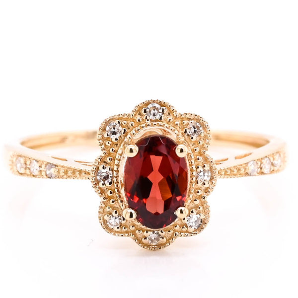 graziella 10KT Yellow Gold 0.50CTW Garnet & Diamond Ring