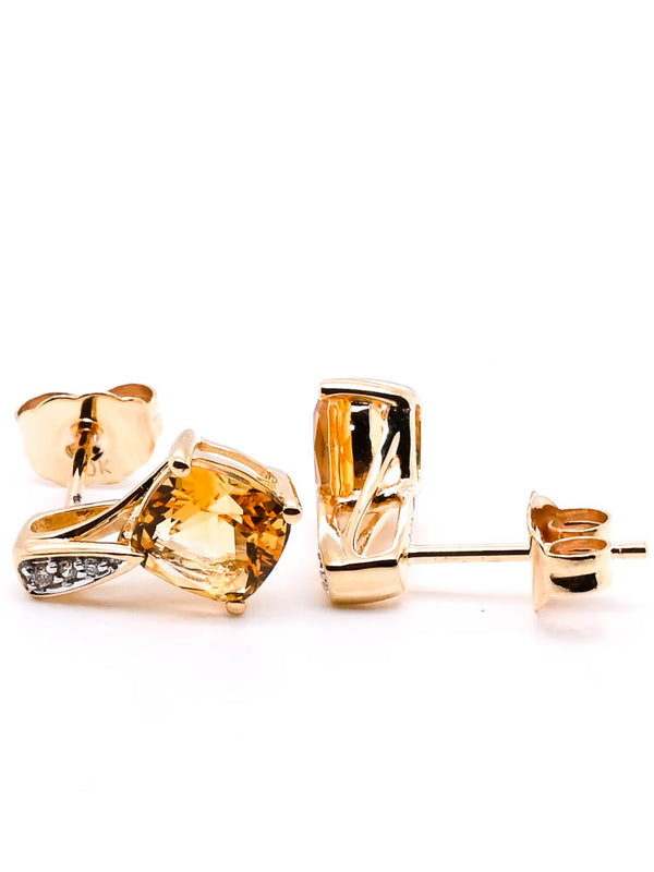 graziella 10KT Yellow Gold 1.60CT Cushion Cut Citrine & Diamond Earrings