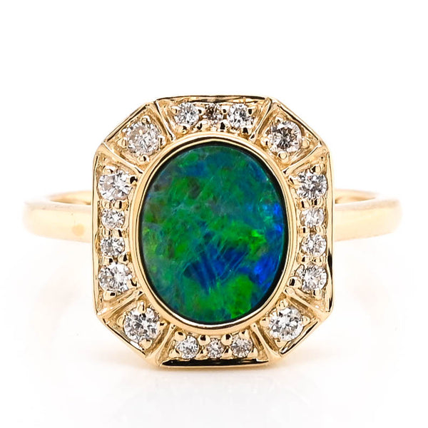 graziella 10KT Yellow Gold 1.70CT Dublet Opal & Diamond Ring