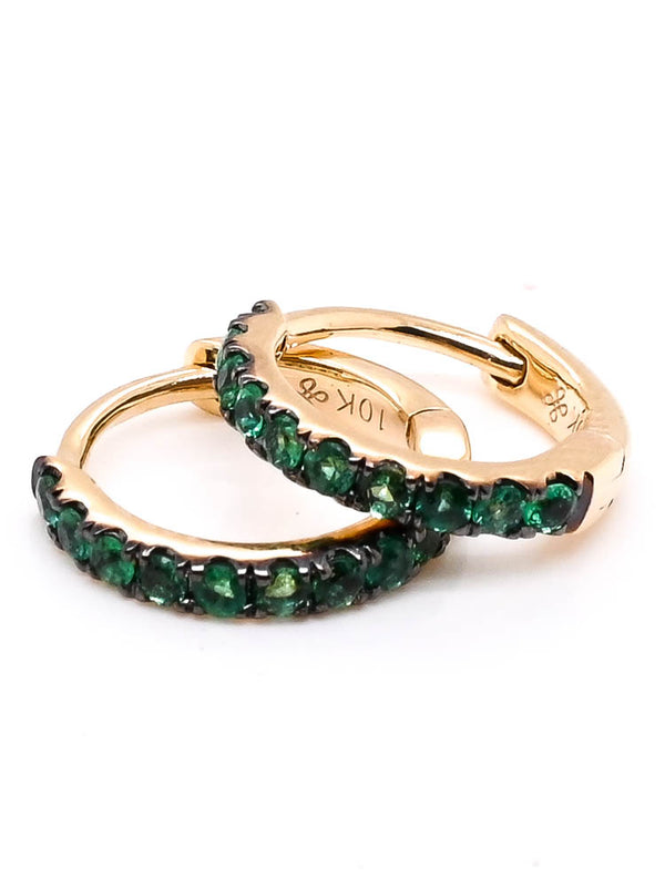 graziella 10KT Yellow Gold 10mm 0.25CT Emerald Huggie Earrings