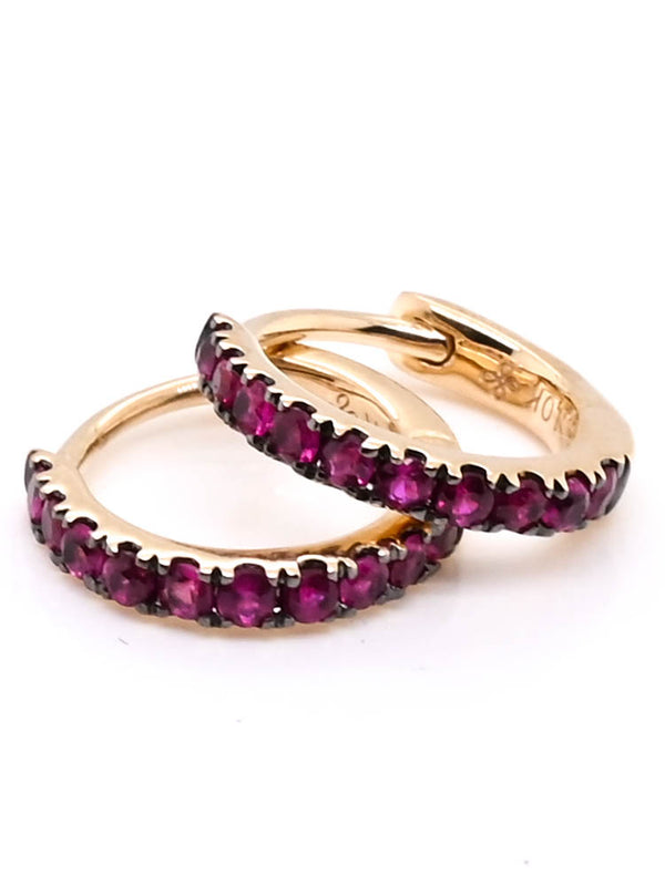 graziella 10KT Yellow Gold 10mm 0.25CT Ruby Huggie Earrings