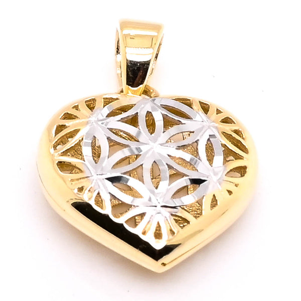 graziella 10KT Yellow Gold 12.8mm Filigree Heart Pendant
