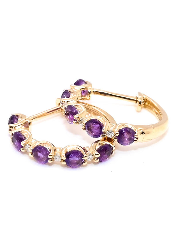 graziella 10KT Yellow Gold 14mm 0.55CT Amethyst & Diamond Huggie Earrings