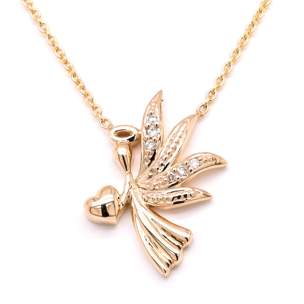 graziella 10KT Yellow Gold 18" 0.02CTW Diamond Angel Necklace