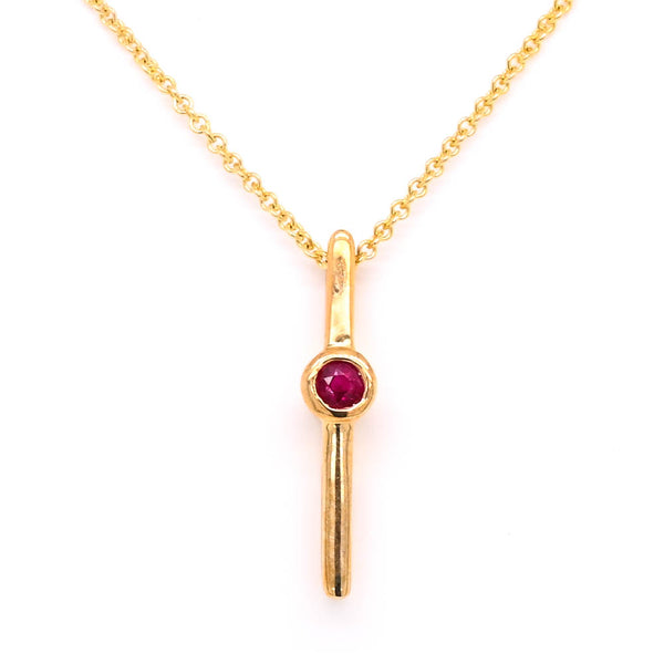graziella 10KT Yellow Gold 18" 0.08CT Ruby Drop Necklace
