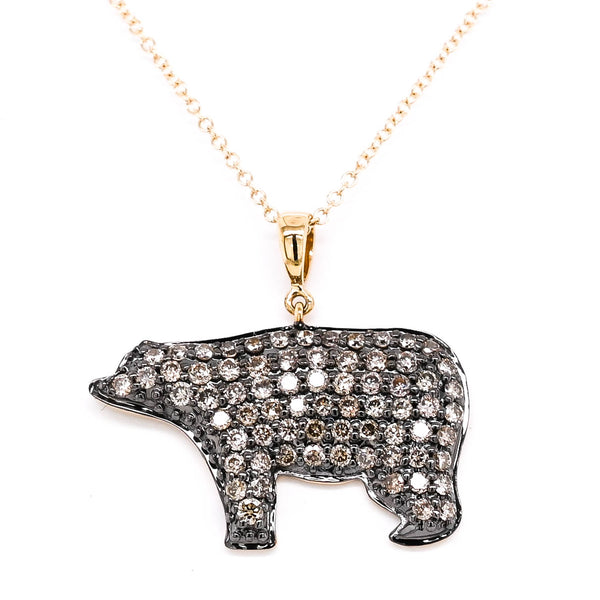 graziella 10KT Yellow Gold 18" 0.65CTW Chocolate Diamond Polar Bear Necklace