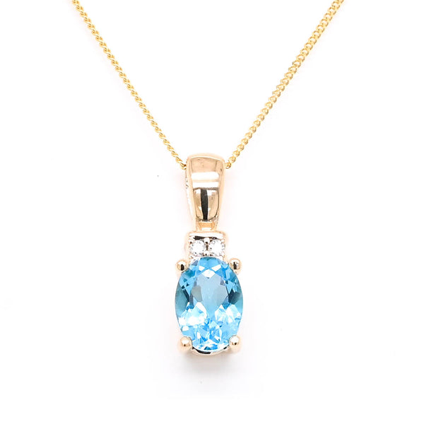 graziella 10KT Yellow Gold 18" 0.75CT Blue Topaz & Diamond Necklace