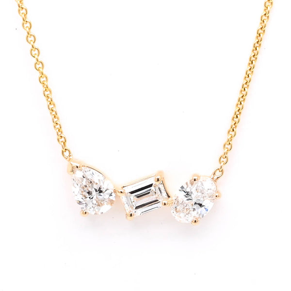 graziella 10KT Yellow Gold 18" 0.75CTW Pear Emerald & Oval shape Lab Grown Diamond Necklace