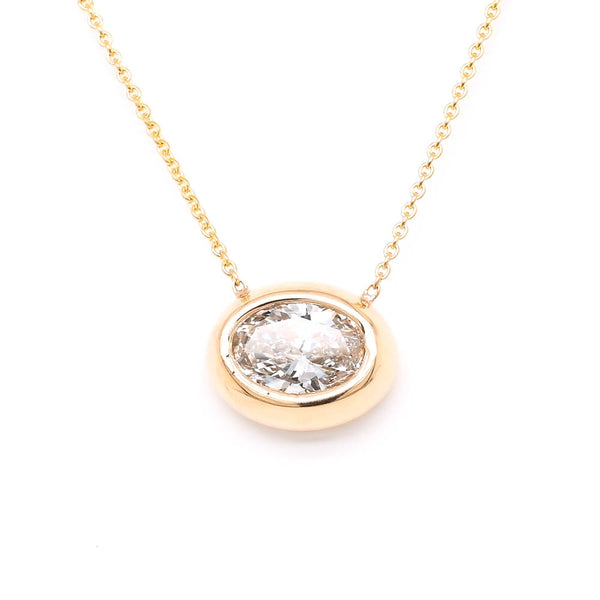 graziella 10KT Yellow Gold 18" 1.50CT Oval Shape Lab Grown Diamond Bezel Set Necklace