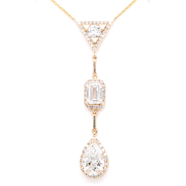 graziella 10KT Yellow Gold 18" 2.55CTW Pear Emerald and Round Shape Lab Grown Diamond Drop Necklace