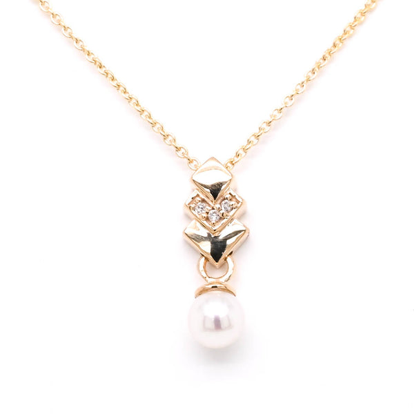 graziella 10KT Yellow Gold 18" 4mm Pearl & Diamond Necklace